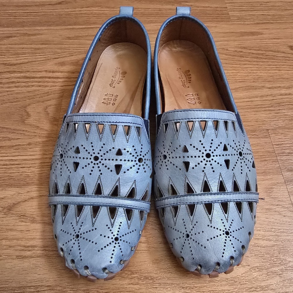 Spring Step Fusaro Blue Leather Slip On Loafers Women's 8.5US 39EU Comfort Flats - Picture 3 of 8